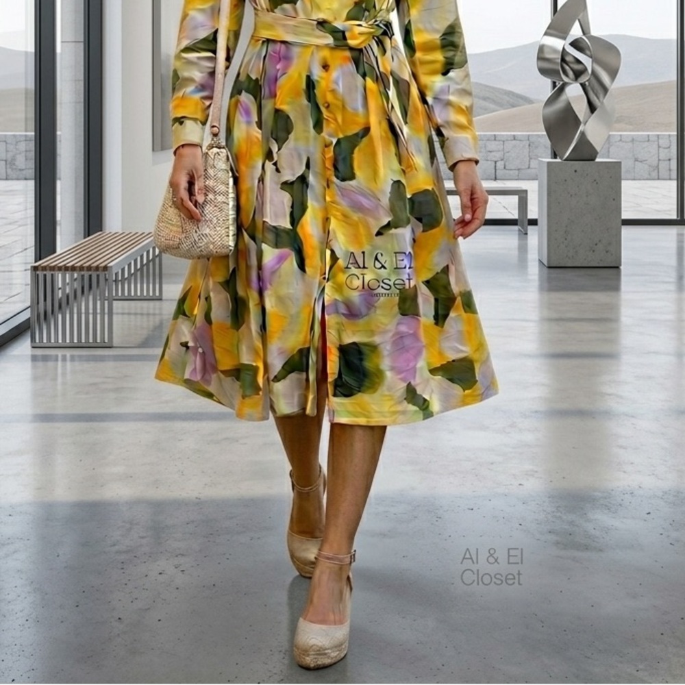 French Connection Long Shirt Dress Multicolor Abstract Print Size M New With Tag - Picture 3 of 12
